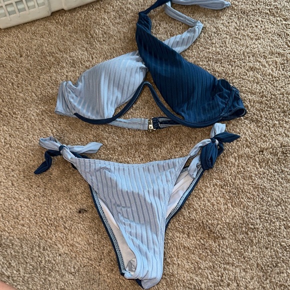 Blue and Navy Striped Bikini Set - Picture 1 of 2
